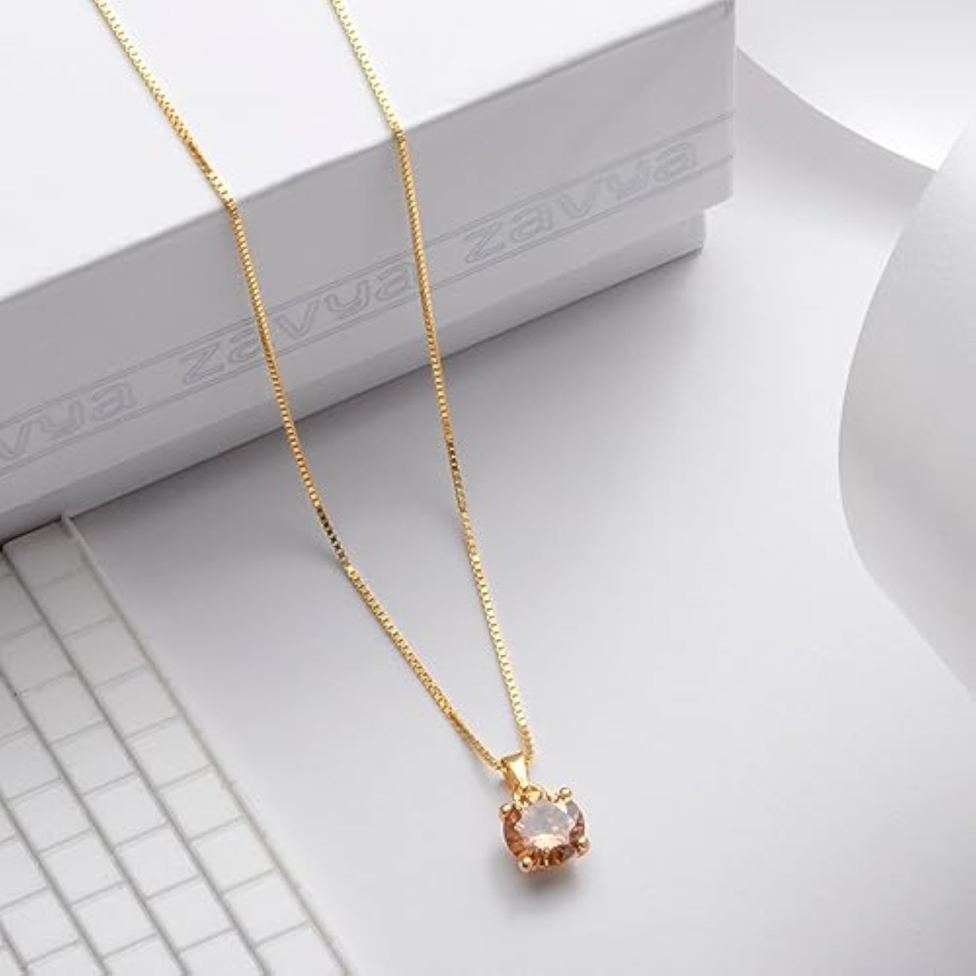 925 Silver Plated Chain with Solitaire Pendant