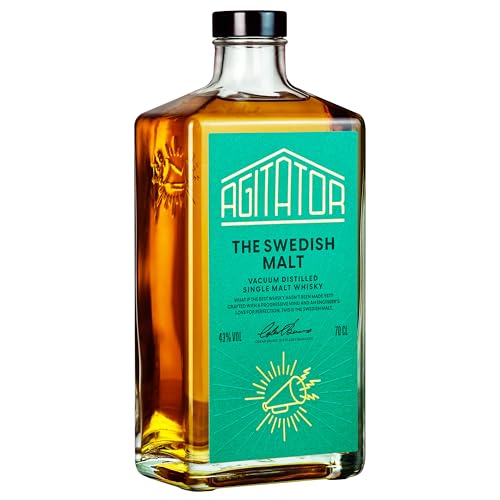 AGITATOR Swedish Malt Whisky | Preisgekrönter schwedischer Whiskey 70cl | 43% | Gereift in Eichen-, Bourbon-, Kastanien- und Sherryfässern | Vanille-Toffee | Apfel-Zitrus | Salzig | Rauchig | Torfig