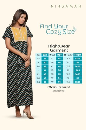 Image of NIHSAMAH Cotton Nighty for Women - Printed Stylish Night Gown, Comfortable Sleepwear Long Nightwear, Maxi