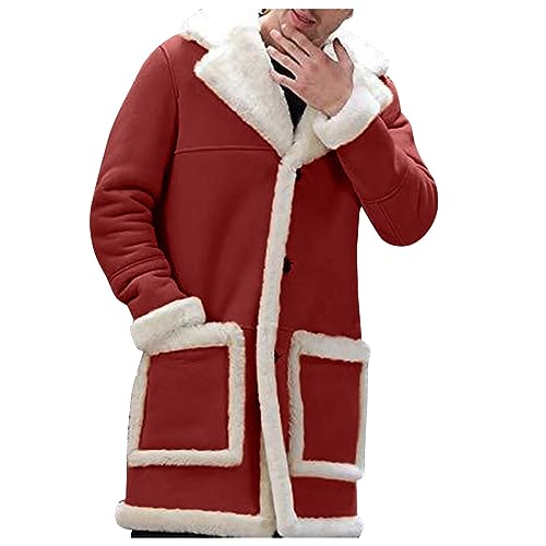 Mens Sherpa Fleece Lined Jackets Winter Warm Fur Collar Long Trench Coats Thick Outwears Pockets for Big Tall Men3