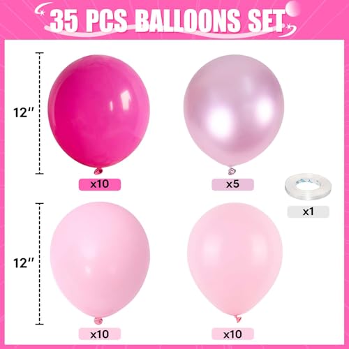 Image of HILAVO Pink Mixed Balloons Set, 12 Inch Hot Pink Pastel Light Baby Pink Metallic Pink Latex Balloons Party Balloons for Women Girls Birthday Baby Shower Princess Anniversary Party Decorations