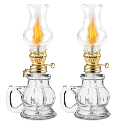 2 Stück Glas Petroleumlampe Öllampe Laterne, Öllampen Aus Glas, Petroliumöllampe Vintage Petrollampe Kerosinlaterne Petroleum Lampen Öl Lampen, Für Wohnzimmer, Esszimmer, Garten, Notfalleinsatz