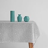Mediterranean Point Mantel de Hule Antimanchas e Impermeable 100% PVC, Mantel plástico Flores Rectangular 140x200cm Gris con Flores Blancas Bora 1048