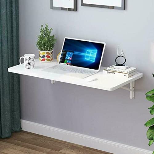 ALBANIO Folding Wall Mounted Study Desk, Foldable Laptop Office Table Solid Wood Finish Wall Mounted Shelf Drop-Leaf Design Folding Table Kitchen and Dining Laptop (31 X 18 Inches White) 1