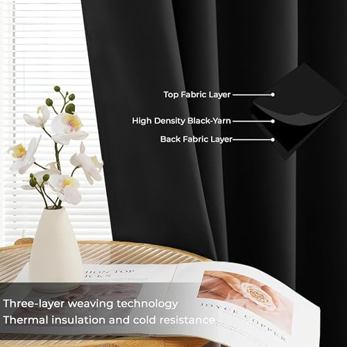 Image of Galaxy Home Decor Premium 100% True Blackout Eyelet Curtain for Window 4 Feet| Thermal Insulated Modern Plain Curtain for Living Room & Bedroom|Pack of 1, Black