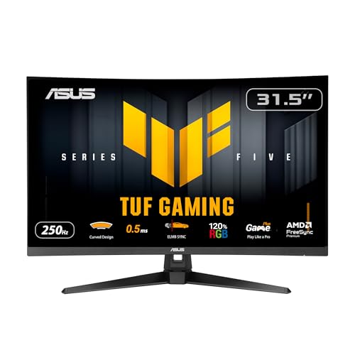 ASUS TUF Gaming VG32VQM5B Full HD 1500R Curved Monitor (32 Zoll, 1920 x 1080, 250Hz (OC), ELMB Sync, 0,5ms Reaktionszeit, FreeSync Premium, 2x HDMI, DisplayPort, 120 Prozent sRGB)