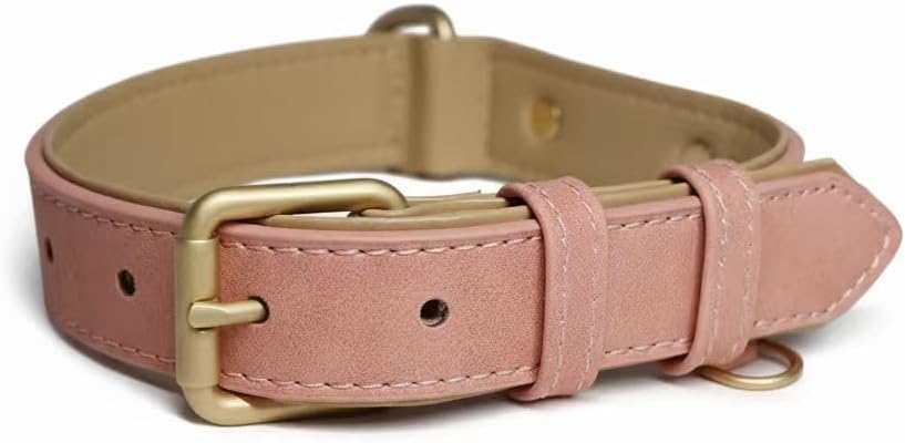 Genuine Leather Dog Collar, Pink, Adjustable Heavy Duty with Quick Release Metal Buckle, Soft Stylish for Small Medium Large Dogs (Pink)