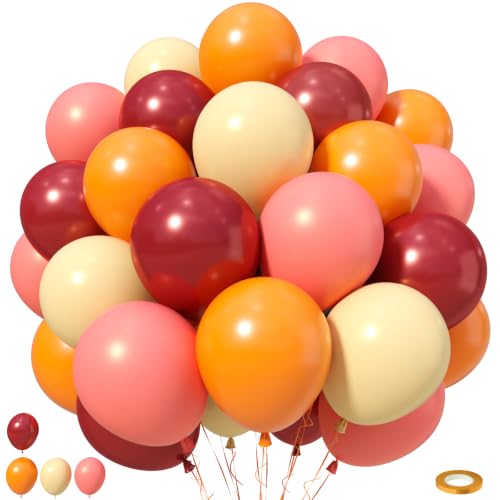 Image of HILAVO Fall Balloons, 12 Inch Thanksgiving Balloons Dusty Pink Orange Burgundy Beige Fall Color Balloon for Autumn Thanksgiving Friendsgiving Little Pumpkin Baby Shower Girl Birthday Party Decorations
