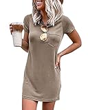 Ladiyo Women T Shirt Dress Summer Fashion Mini Crew Neck Short Sleeve Solid Color Casual Dresses with Pocket