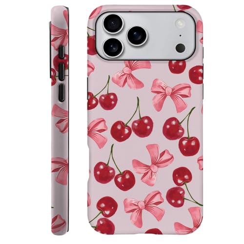 DAIZAG Case Compatible with iPhone 18 Pro Max/iPhone 17 Pro Max,Fit Shockproof Cover for Women Girls,Cherry Pattern with Bows Pink