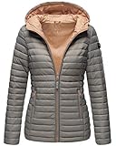 Mit Kapuze ( nicht abnehmbar) MARIKOO Damen Steppjacke Übergangsjacke gesteppte Jacke mit Kapuze Frühjahr Stepp B857 [B857-Asr-Grau-Gr.XXL]