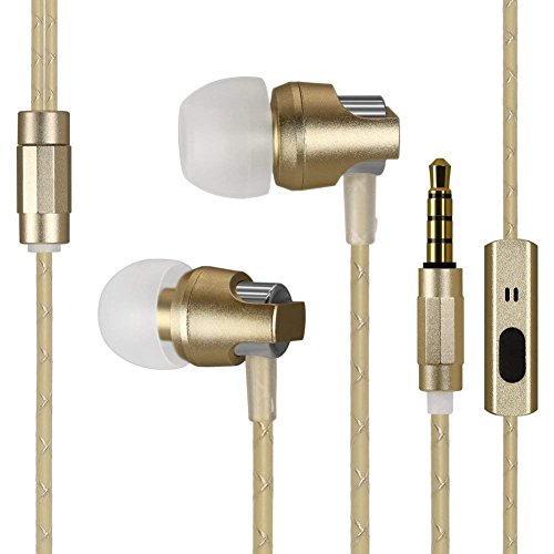 KingYou Earbuds Wired Metal in-Ear Headphones, Noise-Isolating Heavy Bass Earphones with Microphones Compatible with iPhone, iPad, iPod, Samsung Android Smartphone MP3 MP4 Players (Gold)