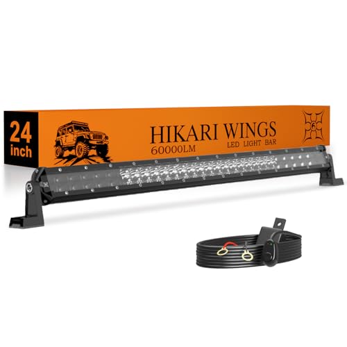 HIKARI WINGS 2026 New 24 Inch LED Light Bar 60 000LM Off Road 60W Spot Flood Combo Beam IP68 Waterproof with 12V/24V Wiring Harness Kit for Driving Truck Pickup SUV ATV UTV