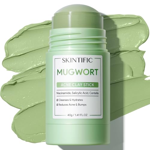 SKINTIFIC Mugwort Clay Stick Mask for Face Redness Soothing & Breakout Control with Centella and Salicylic Acid Gentle Exfoliating Vegan Skincare Wash-Off Facial Mud Mask