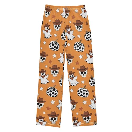 Halloween Ghosts Hats Pumpkins Pajama Pants Long Soft Sleep Pants Elastic Waist PJ Bottoms 6-14 Years