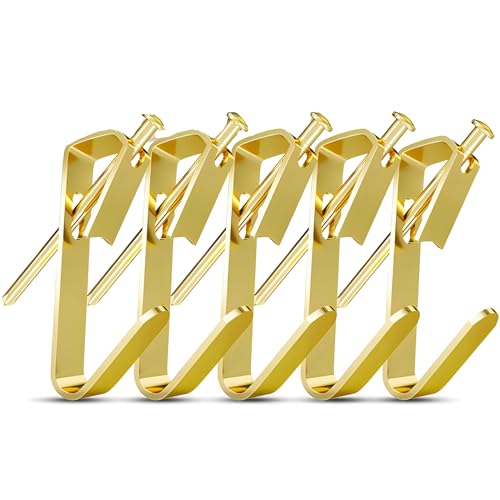 Image of 50 Sets of Picture Hanging Kit, 30lb(30 Sets) and 50lb(20 Sets) Picture Hangers, Metal Picture Hanging Hooks with Nails, on Drywall, Wooden Wall(Gold), YF-PicHanger-30LBX30+50LBX20