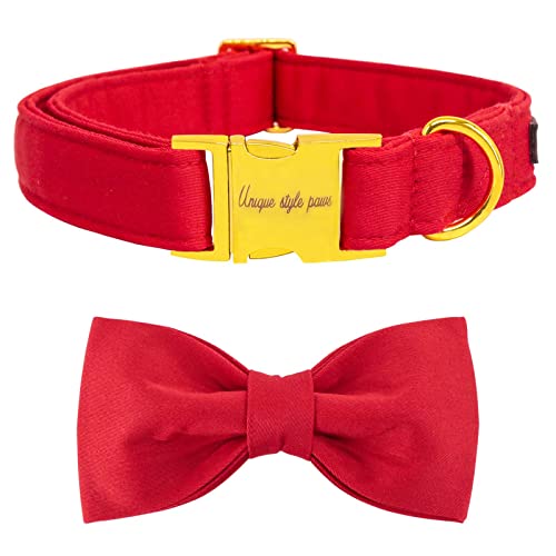 Unique style paws Dog Collar with Bowtie, Soft Cotton Collar with Reinforced Golden Metal Buckle Comfortable & Adjustable Collar for Small Medium Large Dogs & Cats