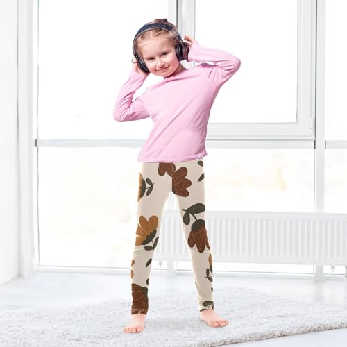 Orange Flowers Leaves Pattern Girls Leggings,Workout Leggings for Girls Toddler Athletic Leggings Size for 3-10T4