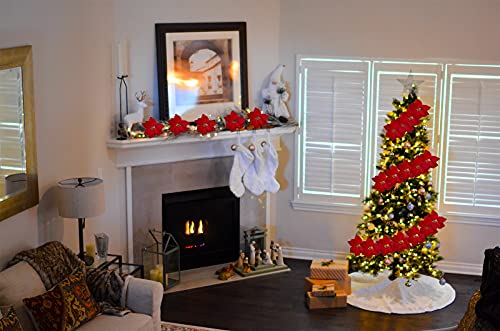 Asano Season 2Pcs Fake Poinsettia Flowers Artificial 7 Heads Red Christmas Flower Bouquet Decoration Faux Flowers With Stem For Christmas Tree House Decor #TOP6