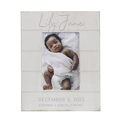 Personalization Universe Personalized Simple and Sweet Baby Girl Shiplap Frame 4x6 Horizontal Picture Frame - Rustic Whitewashed Wood Photo Frame, Newborn & Family Pictures, Tabletop, Easel Back