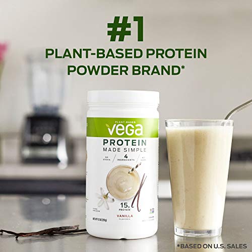 Vega Protein Made Simple Protein Powder, Vanilla - Stevia Free, Vegan, Plant Based, Healthy, Gluten Free, Pea Protein for Women and Men, 9.2 oz (Packaging May Vary)