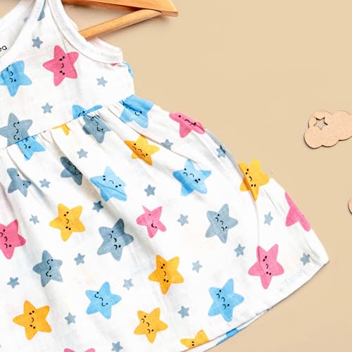 Image of Kidbea Cotton Baby Dress for Girls | Soft Sleeveless Summer Dress for Girl | Cute Printed Newborn Baby Muslin Frocks with Tie-Up Closure