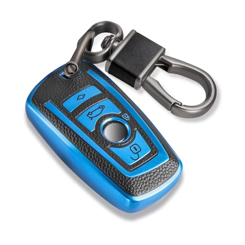 Image of Key Fob Cover for BMW, Leather-Style Keychain Tab Cover, Blue