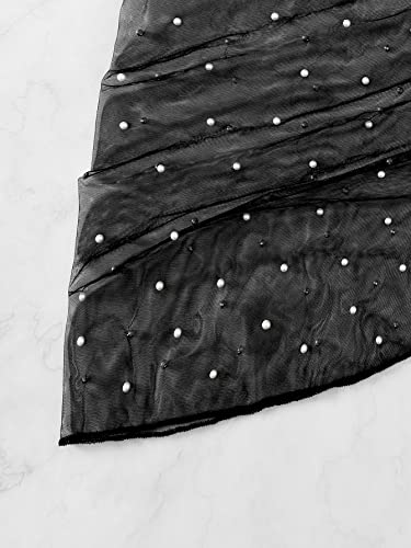 Image of GORGLITTER Women's Cover Up Sarong Wrap Skirt Bachelorette Outfits for Bride Sheer Mesh Bridal Swimsuit Pearl Bathing Suit