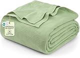 Utopia Bedding Sage Green 100% Cotton Blanket [Twin Size - 90x72 Inch] 350GSM Lightweight, Soft and Breathable Thermal Blanket for All Seasons