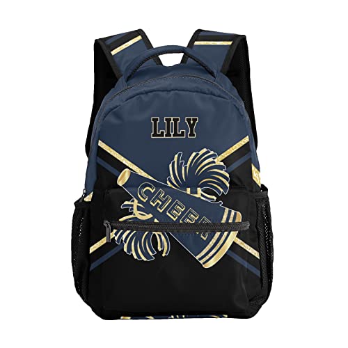 Personalized Cheer Navy Black Cheerleaders Multifuction Backpack with Name Text for Women Men Gift, 12.2(L)x5.9(W)x16.5(H)inch