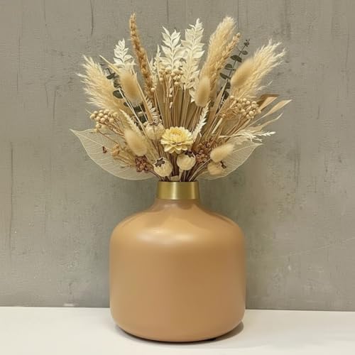 Image of Artful Living India - Round Metal Flower Vase | Round Vintage Vase for Living Room, Table, Office Decoration & Home Decor | Antique Decorative Metal Vase (Warm Beige)