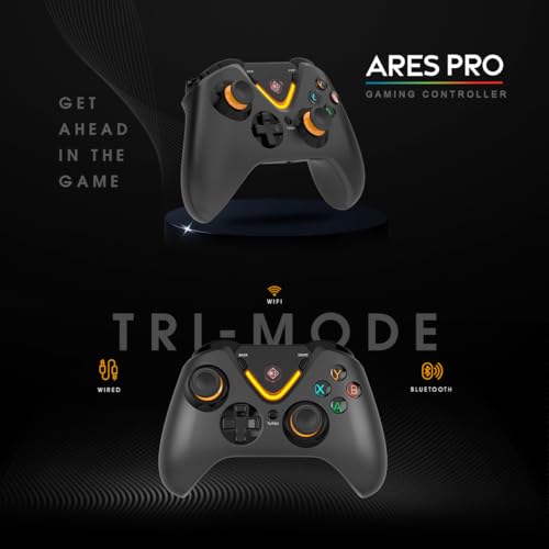 Image of Cosmic Byte Ares Pro Wireless Controller for PC, Android, iOS - Tri-Mode (2.4GHz, Bluetooth, Wired), Hall Effect Joysticks & Triggers, 1000Hz Polling, Backlit Buttons, 3.5mm Audio Port, Upgraded Windows Software Support (Black)