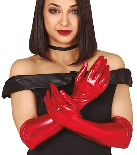 Fiestas Guirca Guanti Rossi Iridescenti Lunghi 44 Cm