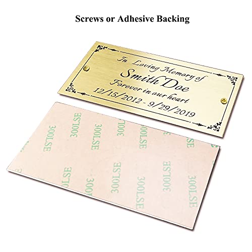 2" H x 4" W, Custom Elegant Engraved Plate, Personalized Memorial Plaque, Brushed Stainless Steel or Brass Laser Engraved Name Plates with Adhesive Backing or Screws, Square Corner (Silver, Gold)
