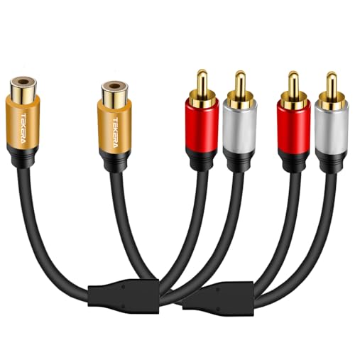 RCA Y Cable RCA Splitter, TEKERA Gold-Plated Plug Subwoofer 1 Female to 2 Male RCA Cable, No Buffering & No Lagrca RCA Adapter (2-Pack)