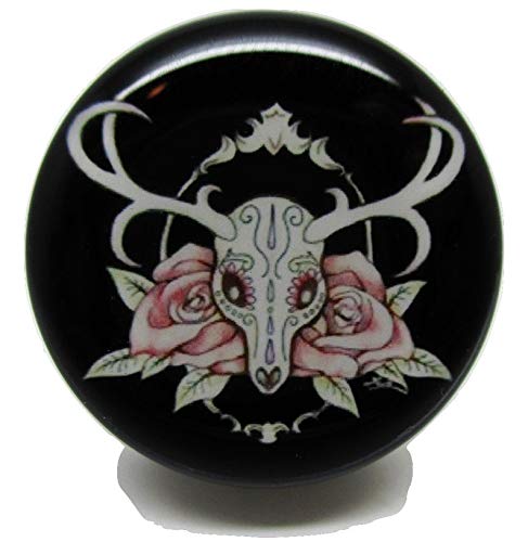 My Pet Elephant Brand NewPair Deer Skull w/Roses Ear Plugs - Acrylic Screw-On - 10 Sizes