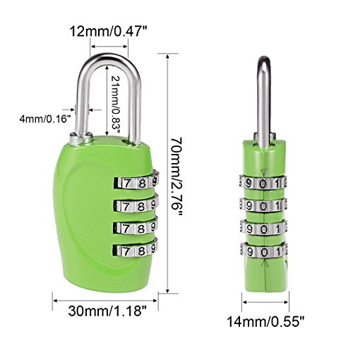 Image of uxcell 4 Digit Combination Padlock, 4mm Shackle, Zinc Alloy Lock Waterproof Lock for Gym Locker Fence Suitcase Travel Outdoor, Green