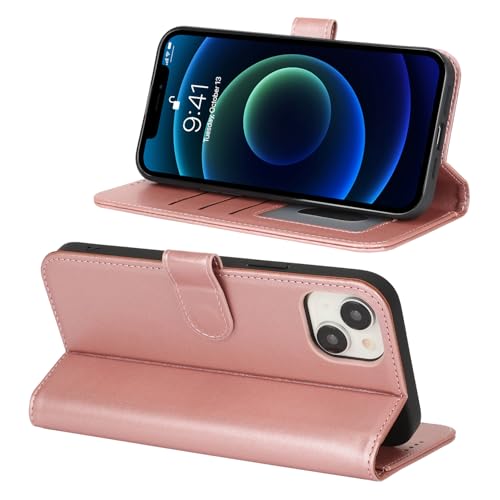 Image of for iPhone 13 Mini Case Wallet with Card Holder,for iPhone 13 Mini Wallet Case for Women Men,PU Leather Shockproof Magnetic Buckle Stand Flip Phone Case-Rose Gold