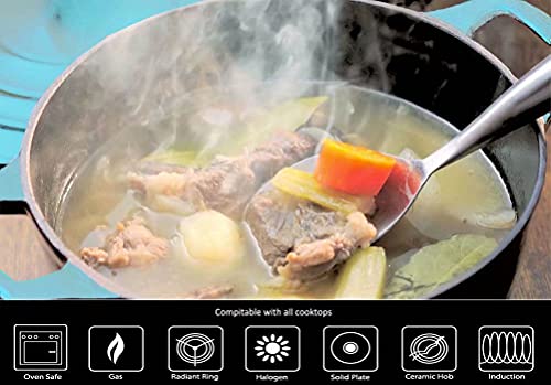 Image of La Cuisine Enameled Cast Iron Oval Dutch Oven Casserole Pot with Lid 5 QT Internal Matte Black Enamel Coating for bread baking For GlassTop Oven-Safe 550F /276C 2-ToneTeal
