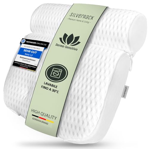 SilverRack Cuscino da bagno MORBIDO [Bianco 4D] - Cuscino per il collo per vasca da bagno con ventose come accessorio per vasca da bagno - Cuscino per vasca da bagno