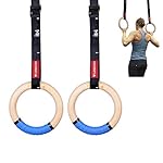 LANGSHI Wooden Gymnastic Rings with Buckles Straps Exercise Gym Rings Athletic Rings for Muscle Building, Ab Workout…