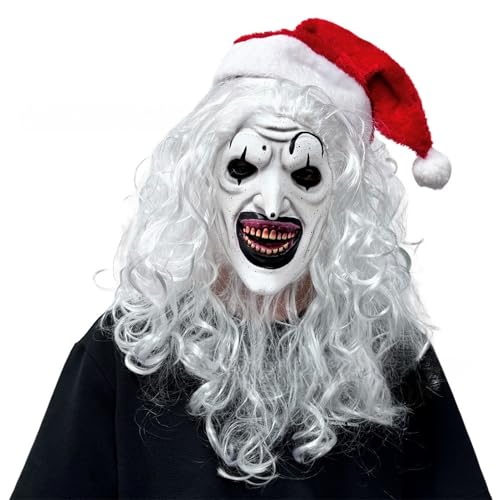 Funjoyz Masque d'Halloween et de Noël en latex Clown, Père Noël, monstre aux cheveux blancs, horreur, carnaval, cosplay