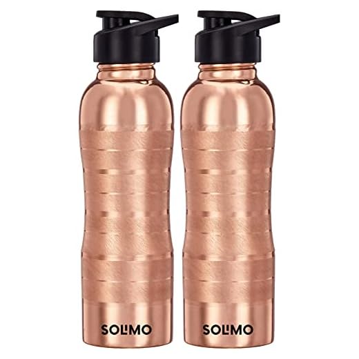 Amazon Brand - Solimo Copper Water Bottle with Fliptop | 100% Pure Copper Water Bottle I Leak Proof & Rust Proof I Copper Bottle for Home, School & Office | Lining Finish | 950 ml | Set of 2