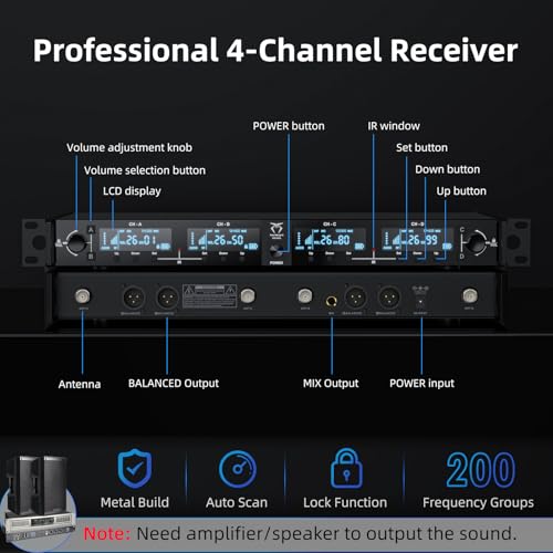 Image of 4-Channel Wireless Microphones System, 4 Metal Handheld Dynamic Mic Kit