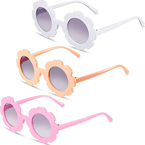 Image of 3 Pieces Kids Flower Sunglasses Toddler Girls Round Flower Glasses Baby Cute Sunglasses Outdoor Beach Colorful Eyewear