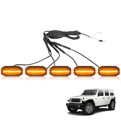 Maiker Amber LED Grille Lights Compatible with 2024-2025 Jeep Wrangler JL JLU & Gladiator JT Original Factory Grille, 5PCS Front Grille Marker Lights