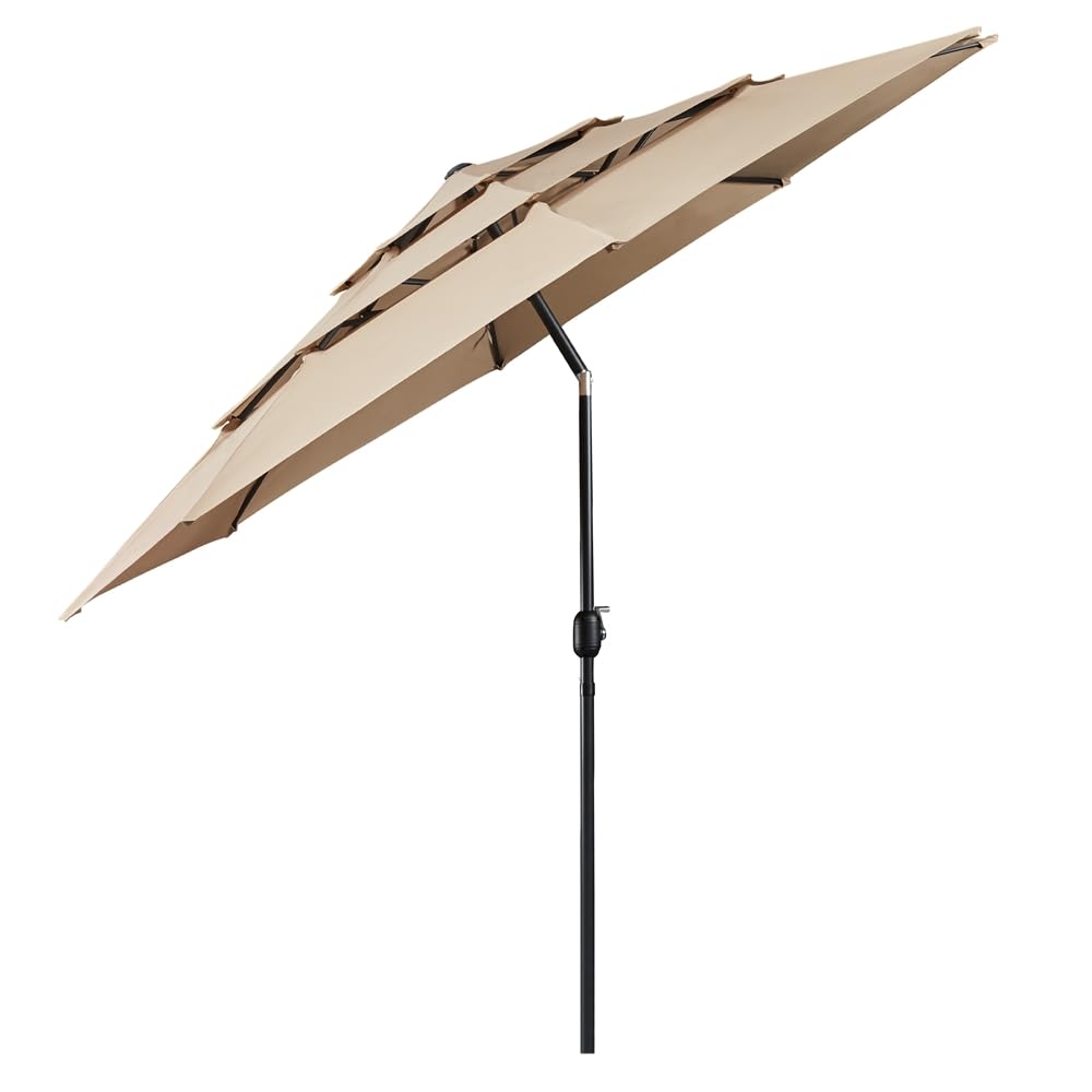 Yaheetech Parasol de Jardin Extérieur 324 cm 3 Niveaux 8 Baleines avec Bouton-poussoir Parasol Inclinable en Polyester avec Protection UV pour Terrasse Jardin Patio Plage Piscine Kaki
