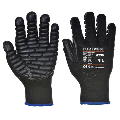 Portwest Gants Anti Vibration Noir L - Taille 9 - Gants de travail