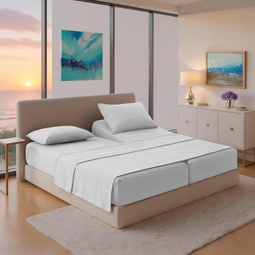 Image of THREAD SPREAD 100% Egyptian Cotton Sheets Queen Size - 1200 Series Plush Collection Damask Sheet Set Egyptian Cotton (4 PC, Silver Grey Stripe), Sateen Luxury Sheet Queen Size, 17 inch Deep Pocket