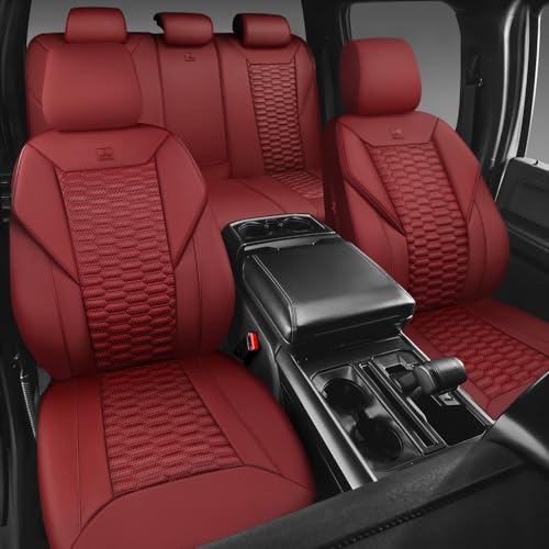 Image of CAR PASS 3D Foam PU Leather Car Seat Covers Full Set,Luxury Breathable Faux Leather Seat Covers for Car,Anti Slip Universal Fit for SUVs Vans Sedan Trucks Automotive,Armrest Airbag Compatible Burgundy